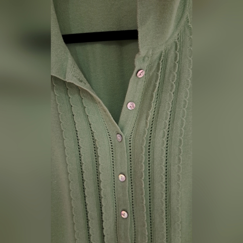 Jessica Sage Green Textured Button Down Knit Shirt - Picture 4 of 6